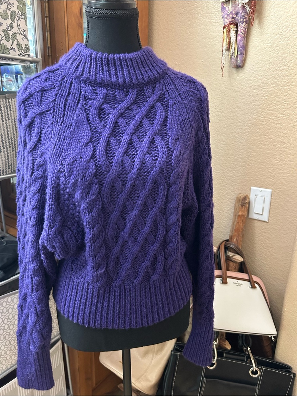 H&M Purple Cable-Knit Turtleneck Sweater